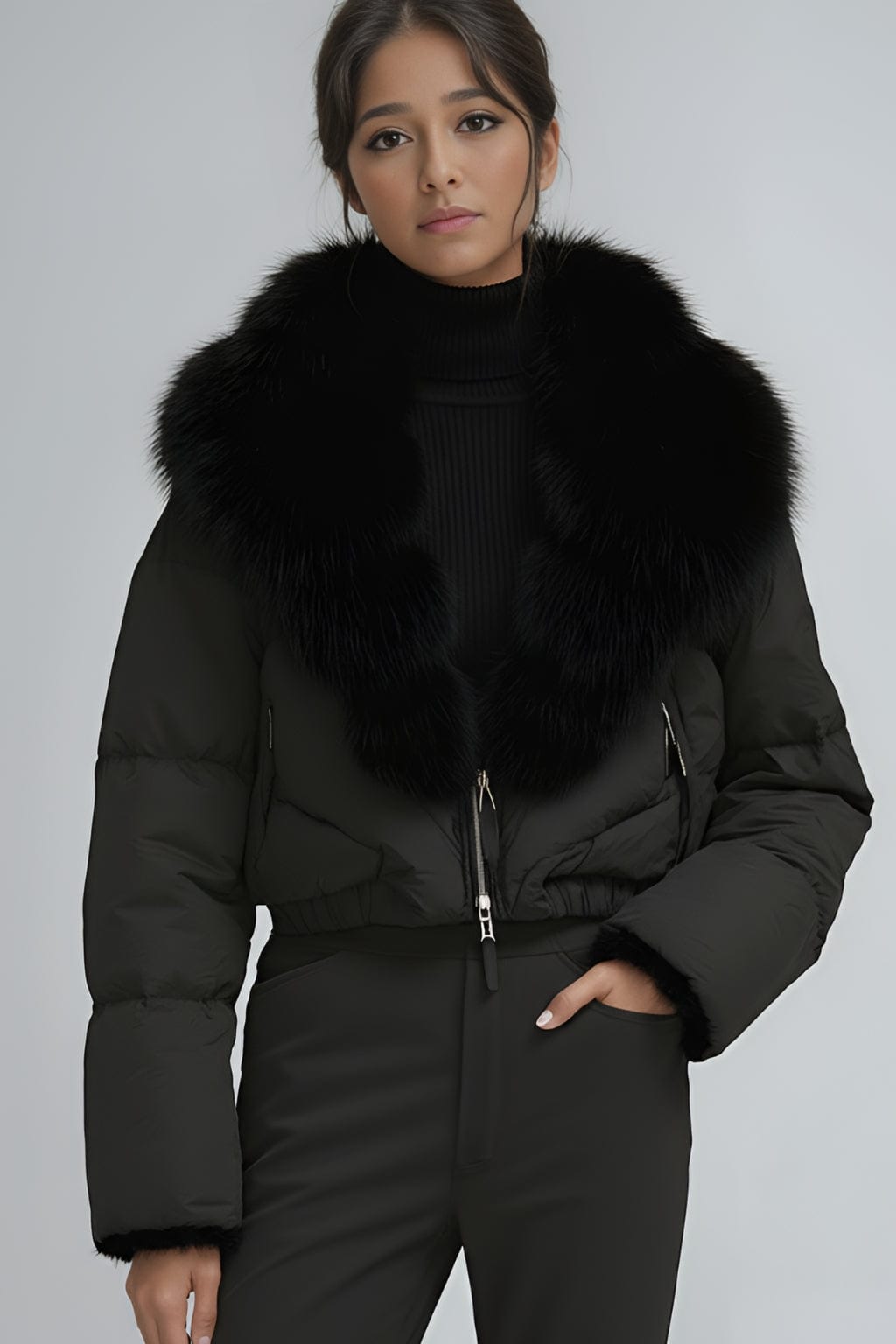 Blouson en fourrure femme à col noir Héritage fourrure