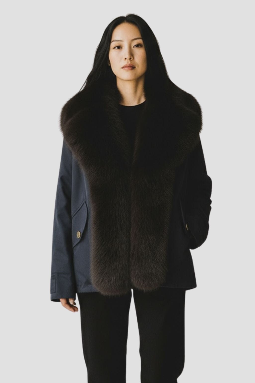 Blouson fourrure femme bleu marine Héritage fourrure