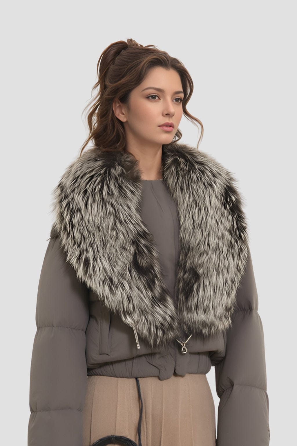 Blouson fourrure femme col argenté Héritage fourrure