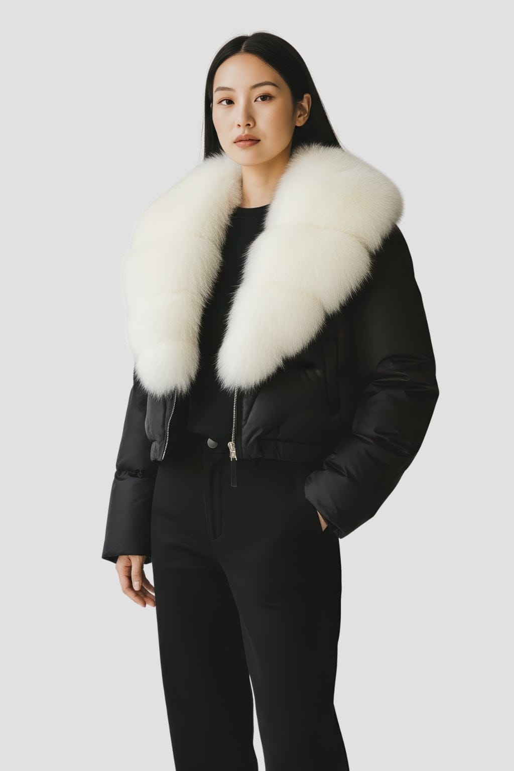 Blouson fourrure femme col blanc Héritage fourrure