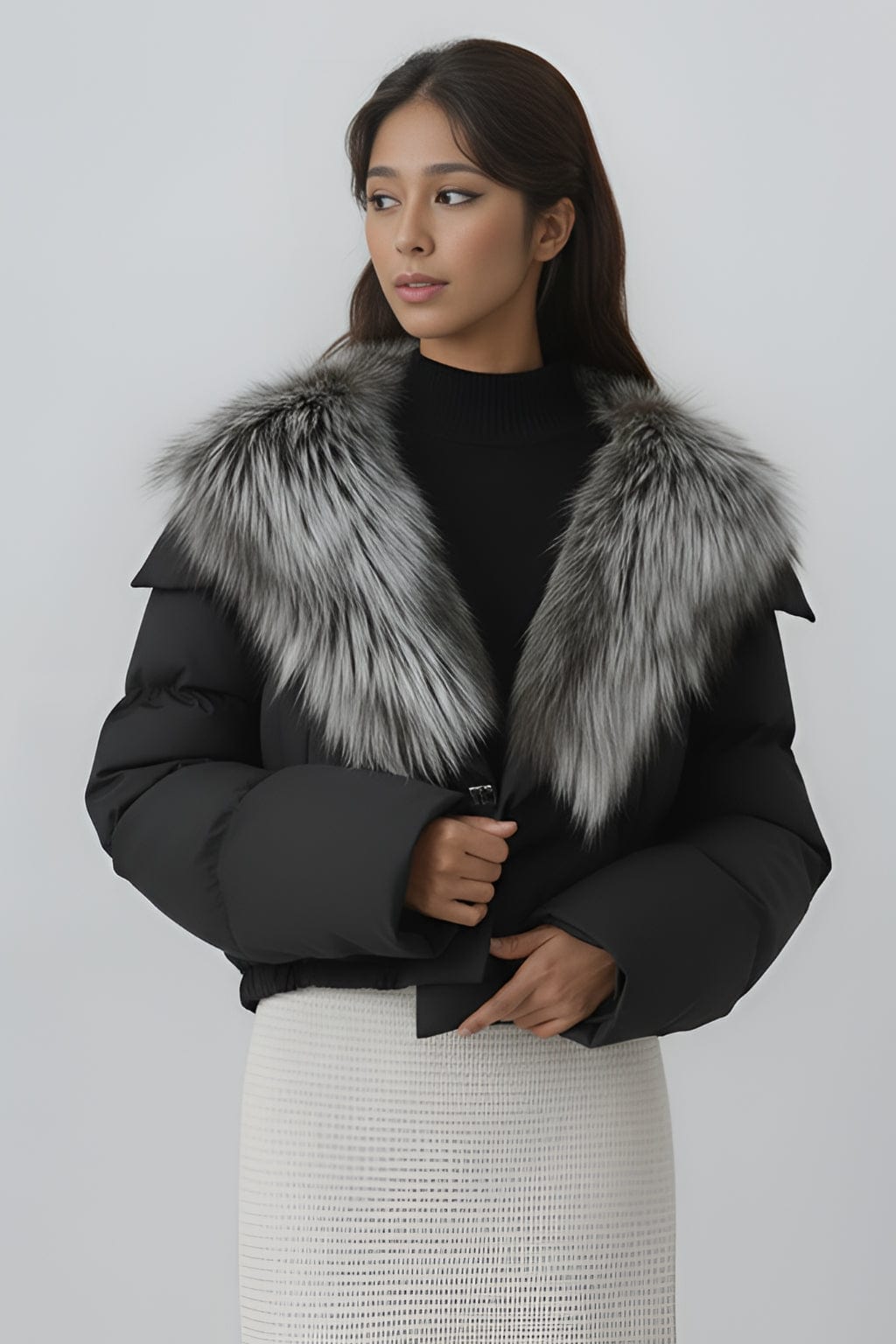 Blouson fourrure femme col gris Héritage fourrure