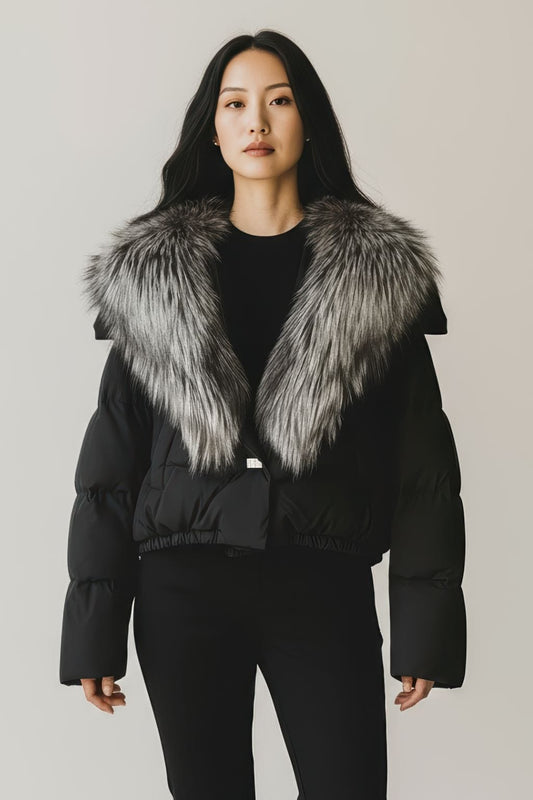 Blouson fourrure femme col gris Héritage fourrure