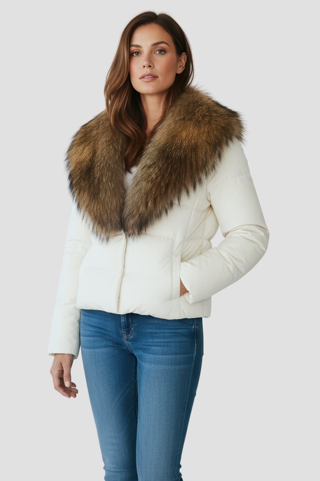 Blouson fourrure femme court beige Héritage fourrure