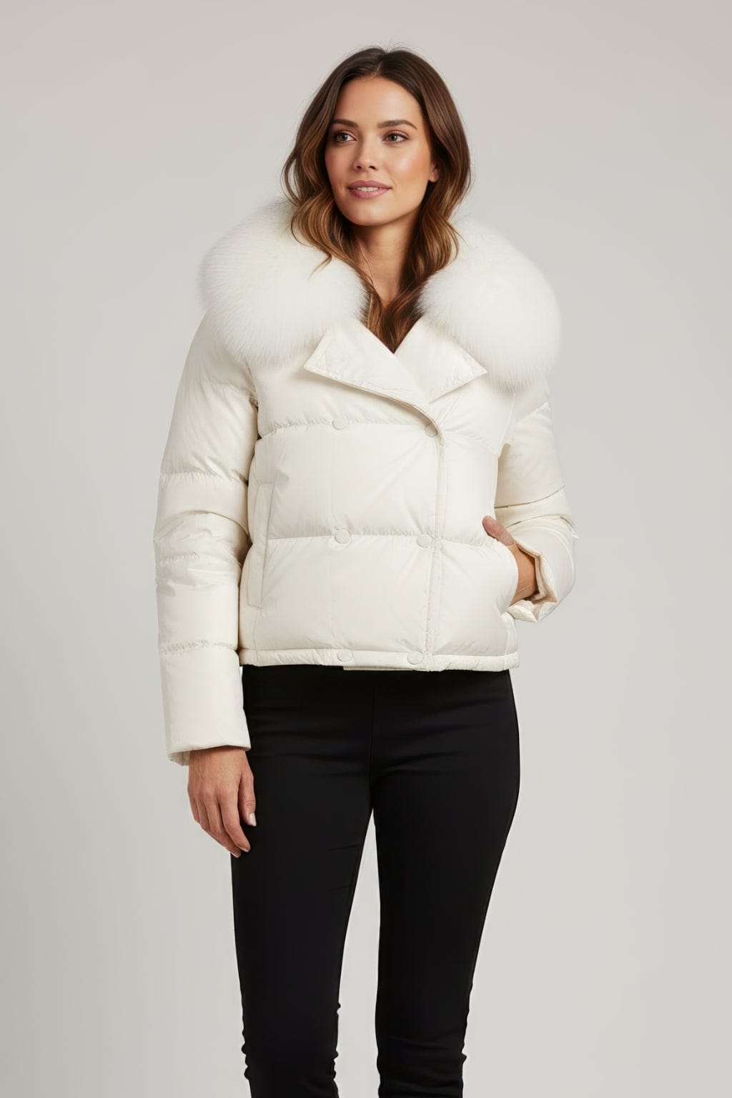 Blouson fourrure femme court blanc Héritage fourrure