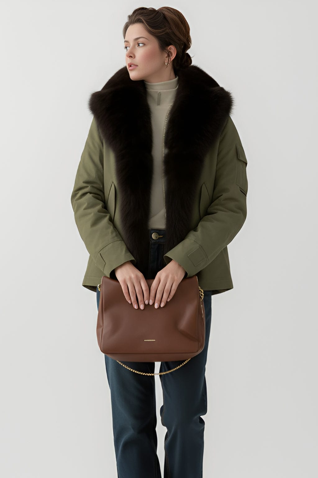 Blouson fourrure femme kaki Héritage fourrure