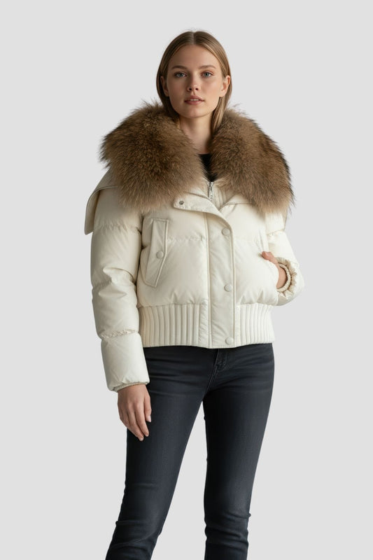 Blouson fourrure femme mi long beige Héritage fourrure