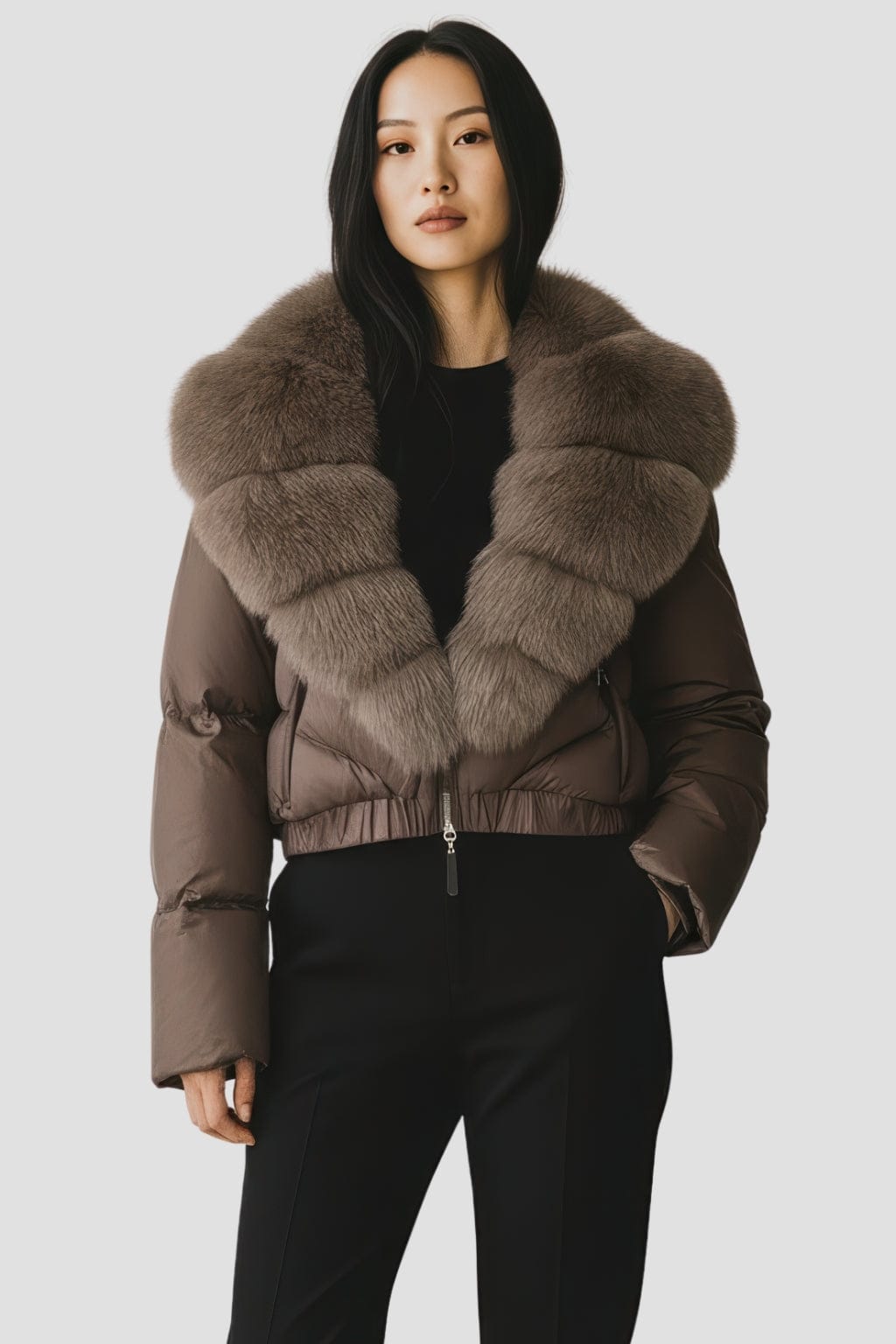 Blouson fourrure femme mi long brun Héritage fourrure