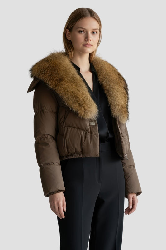 Blouson fourrure femme mi long marron Héritage fourrure