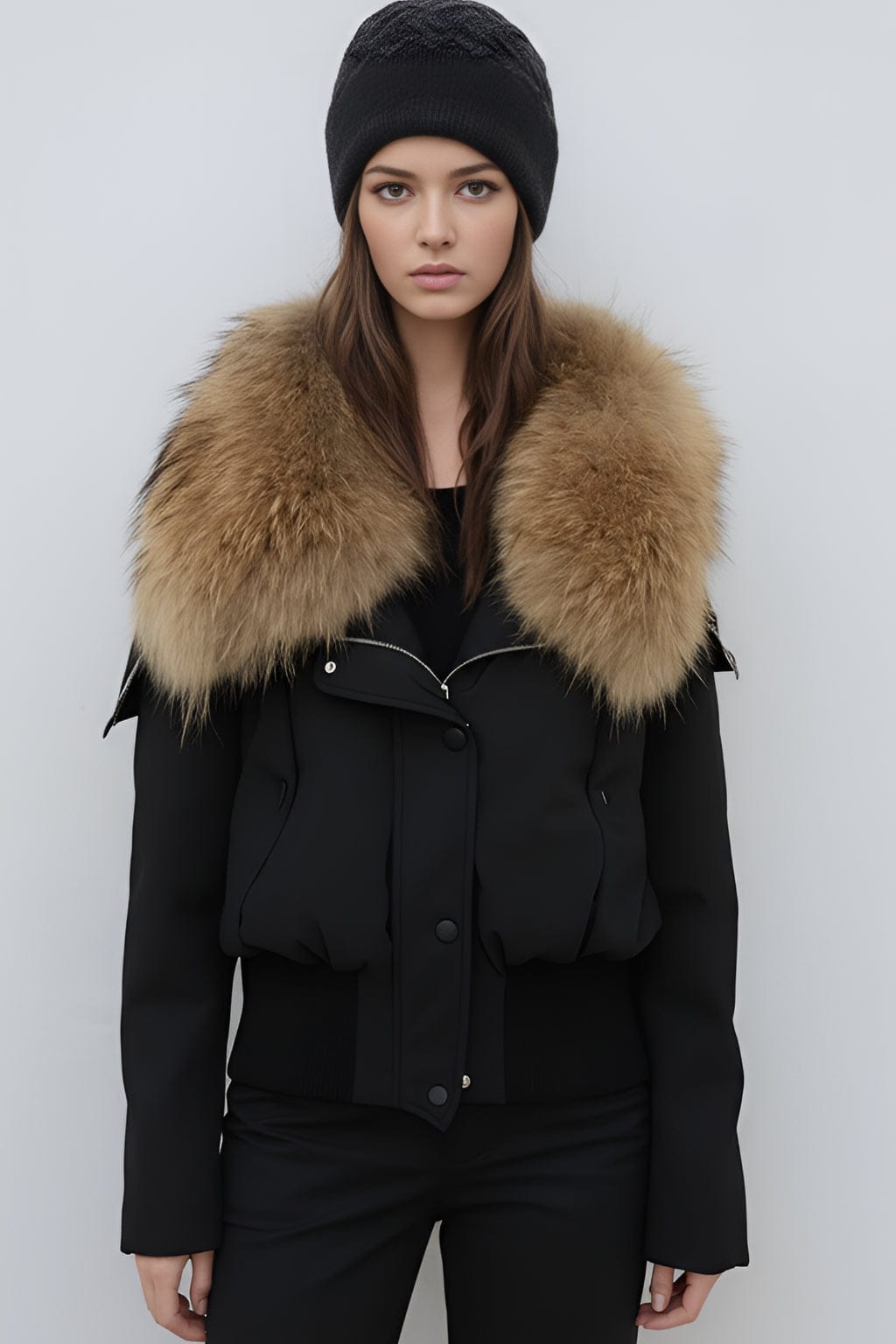 Blouson fourrure femme mi long noir Héritage fourrure