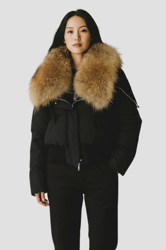 Blouson fourrure femme mi long noir Héritage fourrure