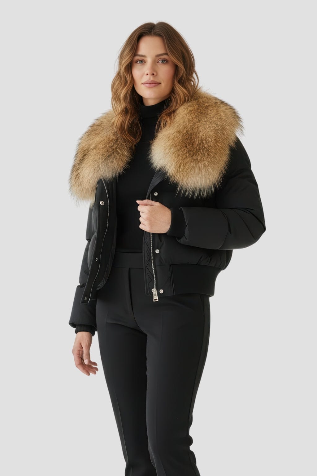 Blouson fourrure femme mi long noir Héritage fourrure