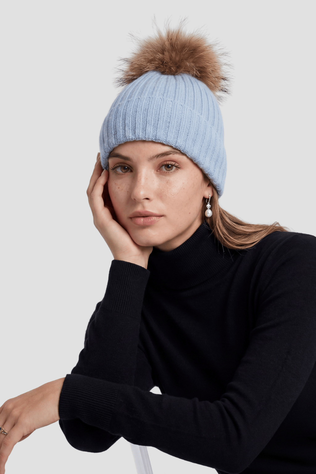 Bonnet fourrure femme bleu Héritage fourrure