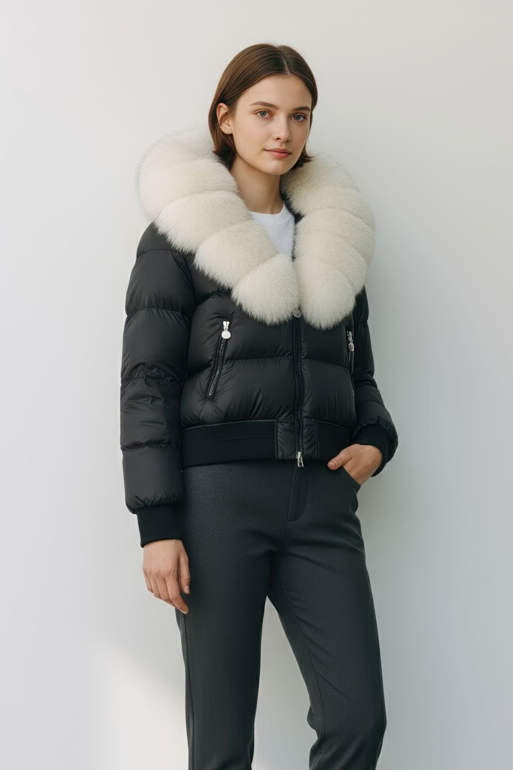 Doudoune à capuche en fourrure femme blanc Héritage fourrure