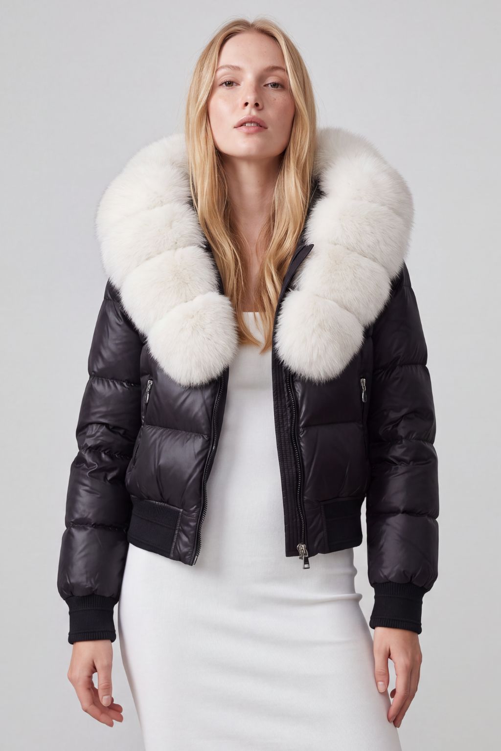 Doudoune à capuche en fourrure femme blanc Héritage fourrure