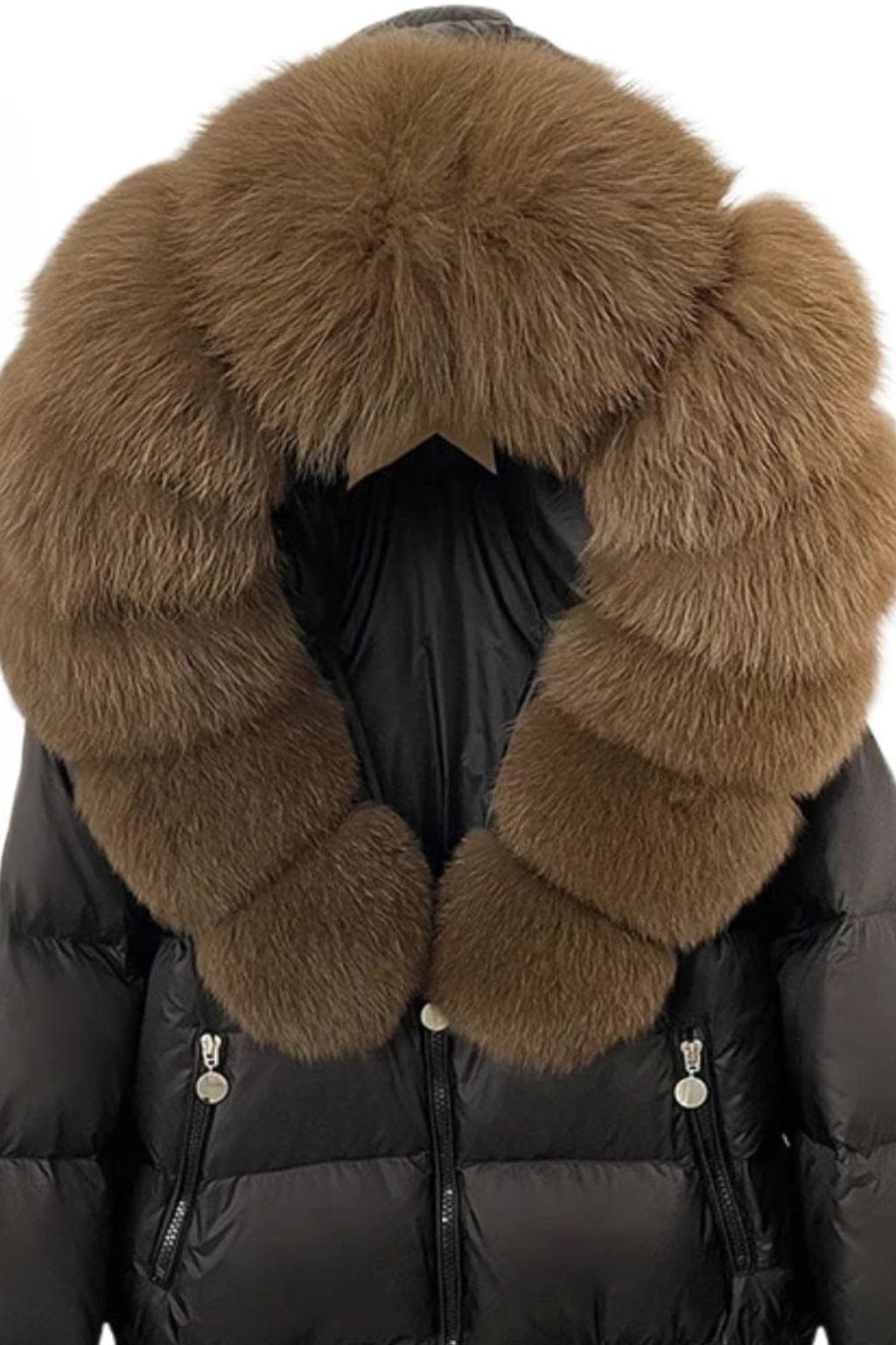 Doudoune à capuche en fourrure femme brun Héritage fourrure