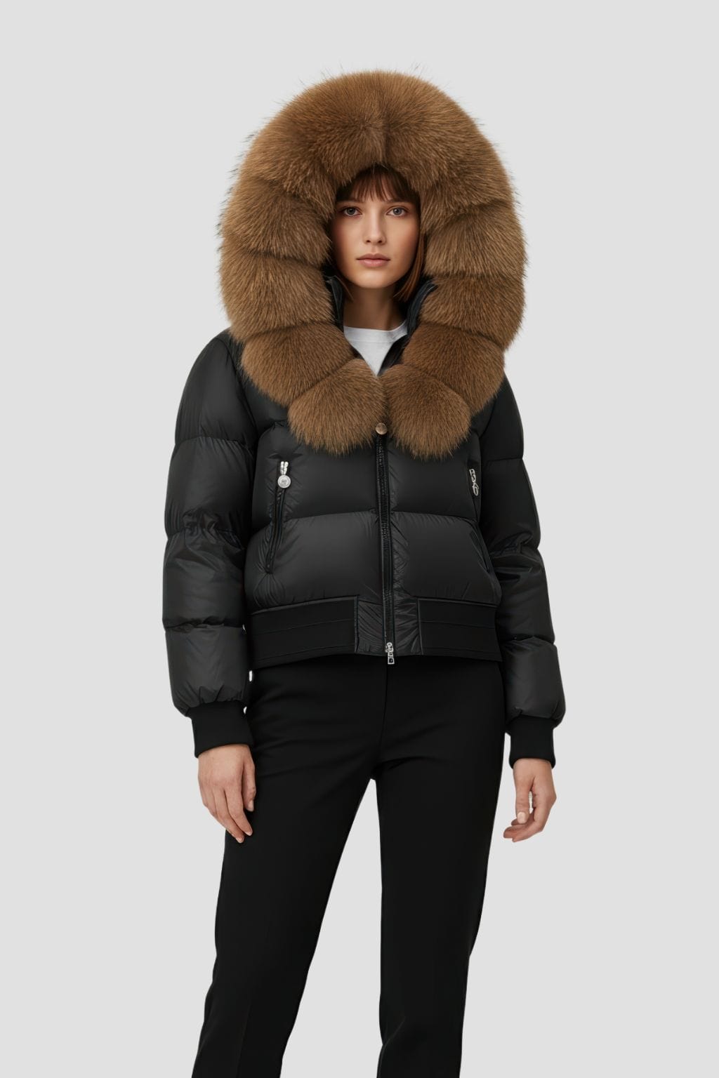 Doudoune à capuche en fourrure femme brun Héritage fourrure