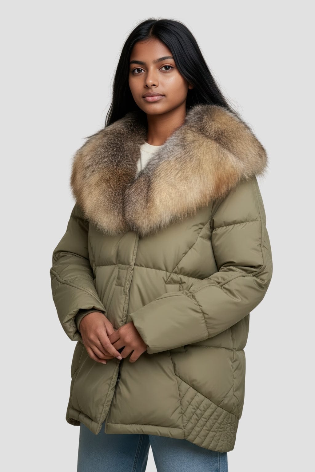 Doudoune à fourrure longue kaki Héritage fourrure