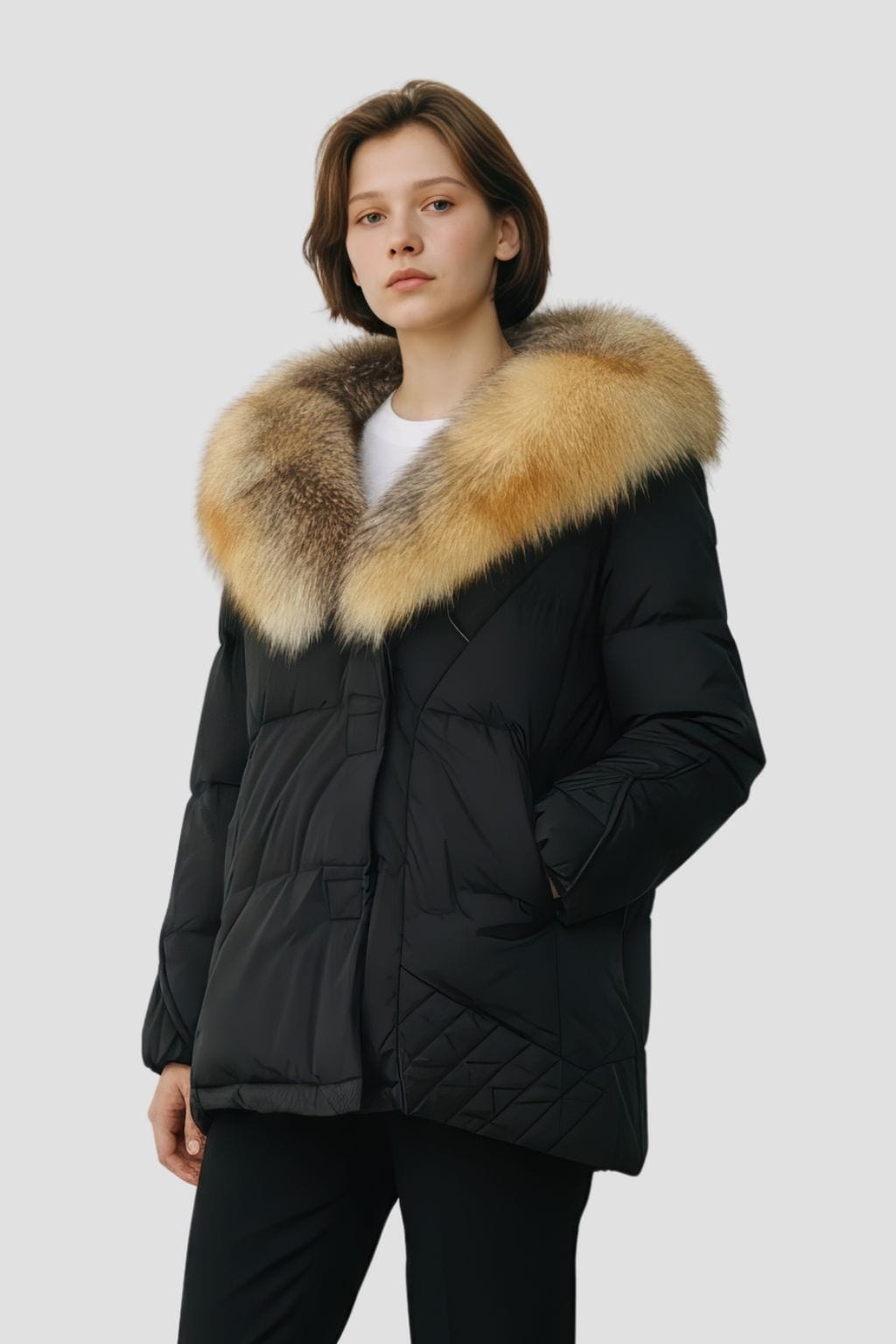 Doudoune à fourrure longue noire Héritage fourrure