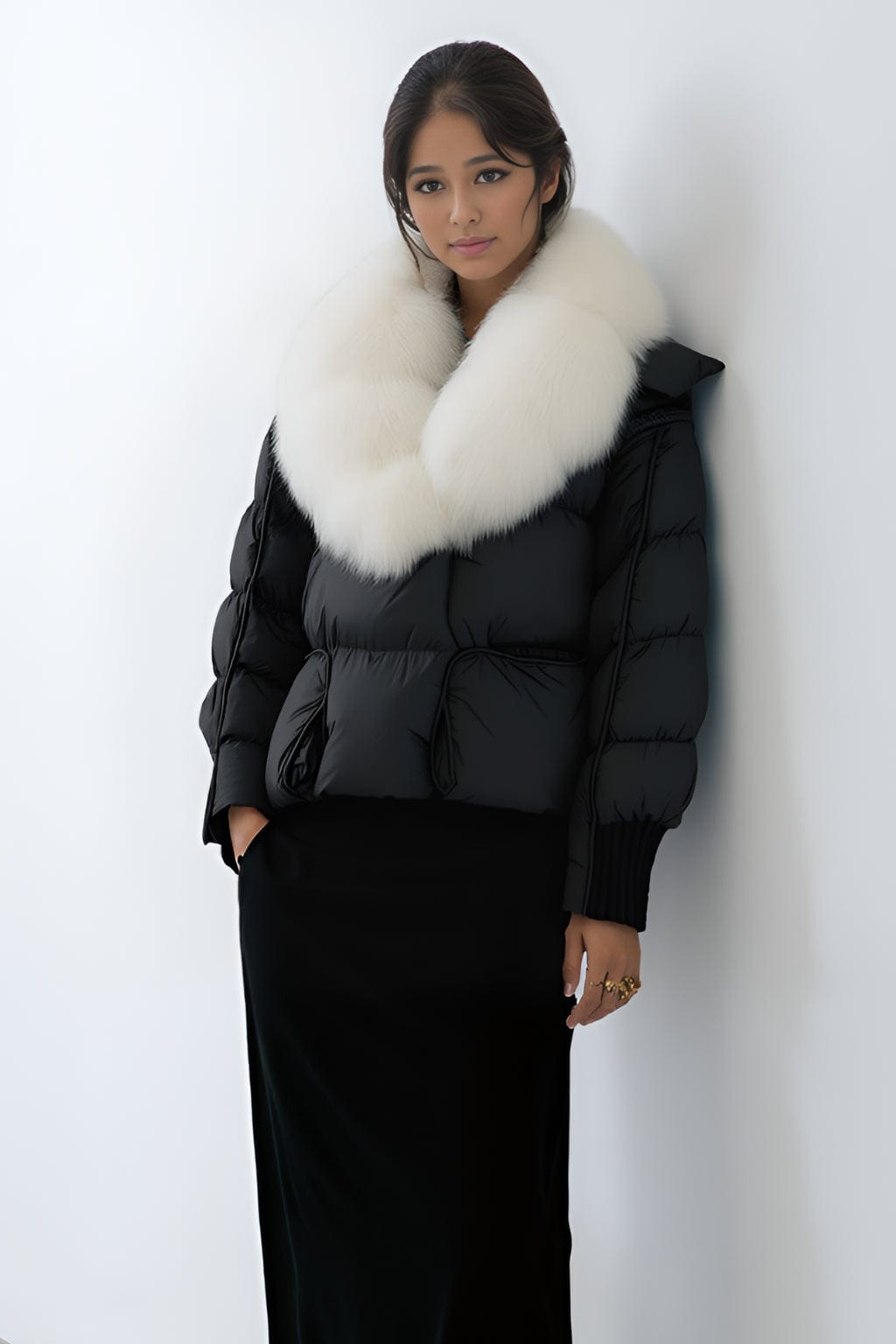 Doudoune col fourrure femme blanc Héritage fourrure