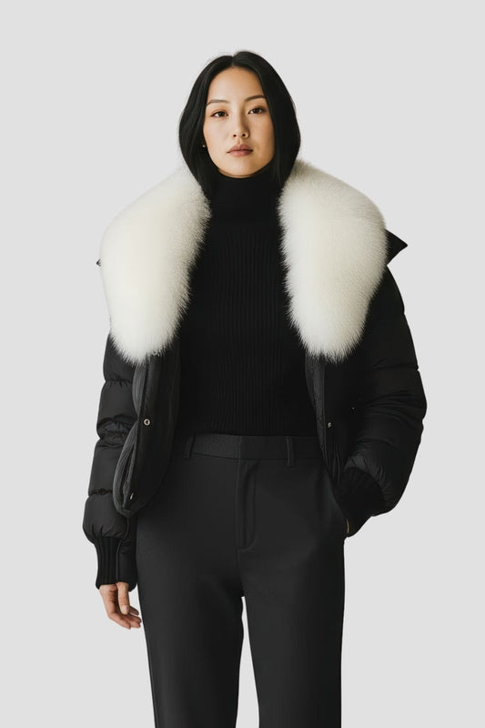 Doudoune col fourrure femme blanc Héritage fourrure