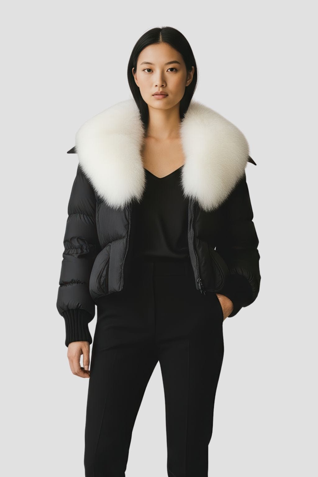 Doudoune col fourrure femme blanc Héritage fourrure