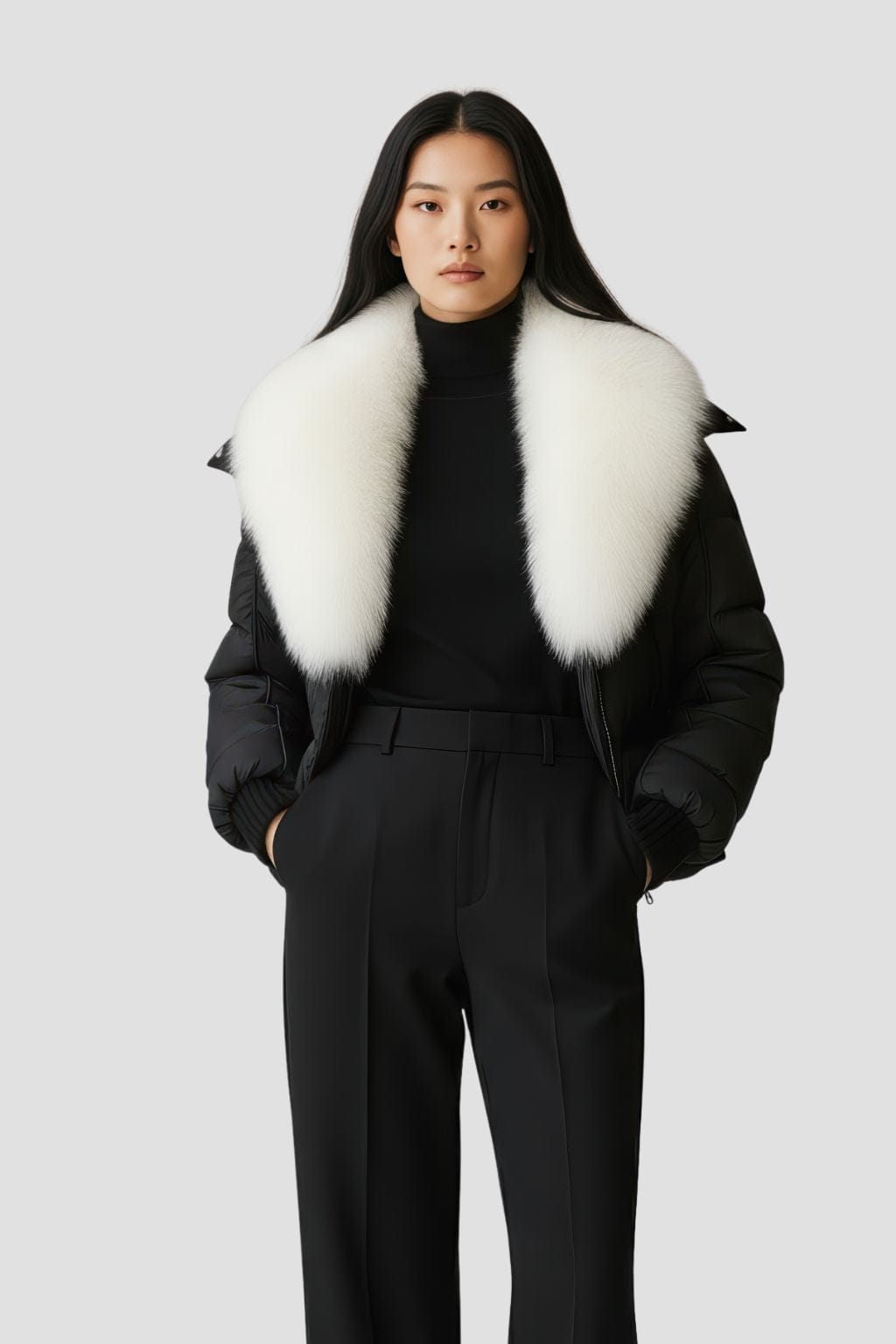 Doudoune col fourrure femme blanc Héritage fourrure