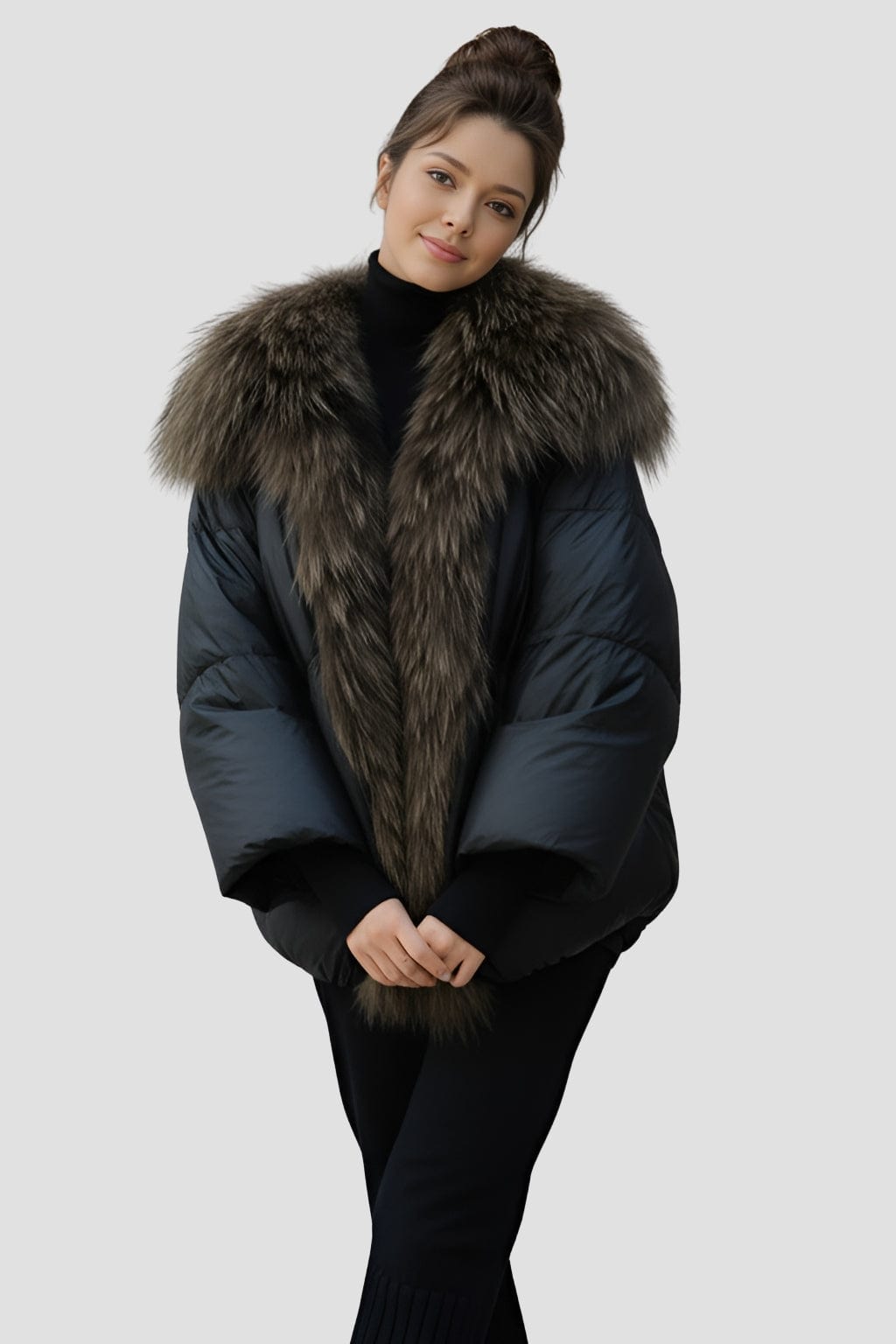 Doudoune col fourrure femme brun Héritage fourrure