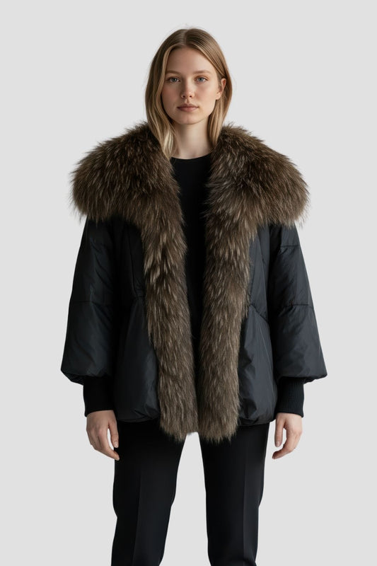 Doudoune col fourrure femme brun Héritage fourrure