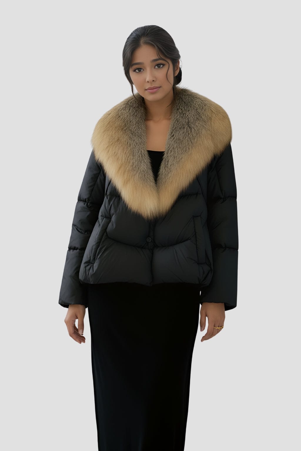 Doudoune col fourrure femme marron Héritage fourrure