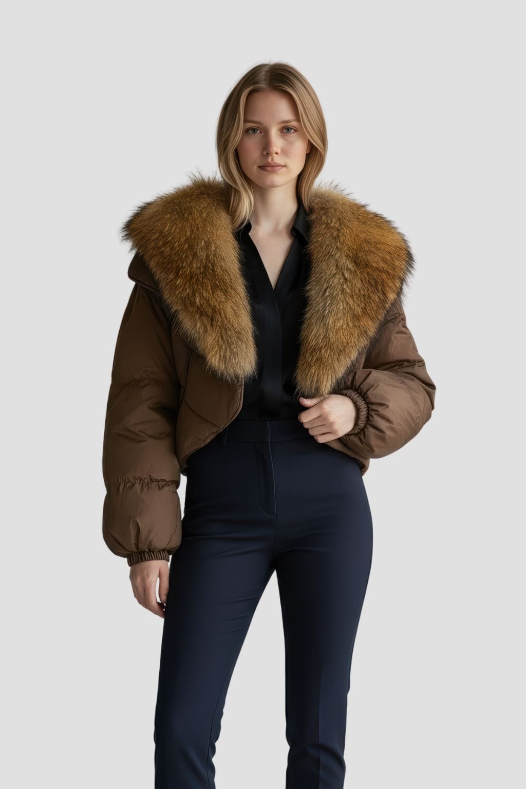 Doudoune courte en fourrure femme brun Héritage fourrure