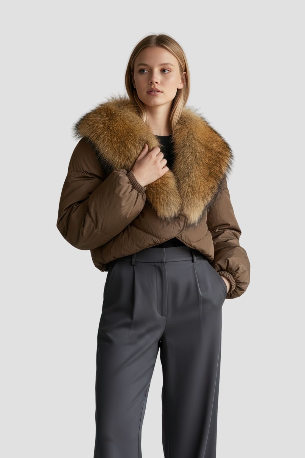 Doudoune courte en fourrure femme brun Héritage fourrure