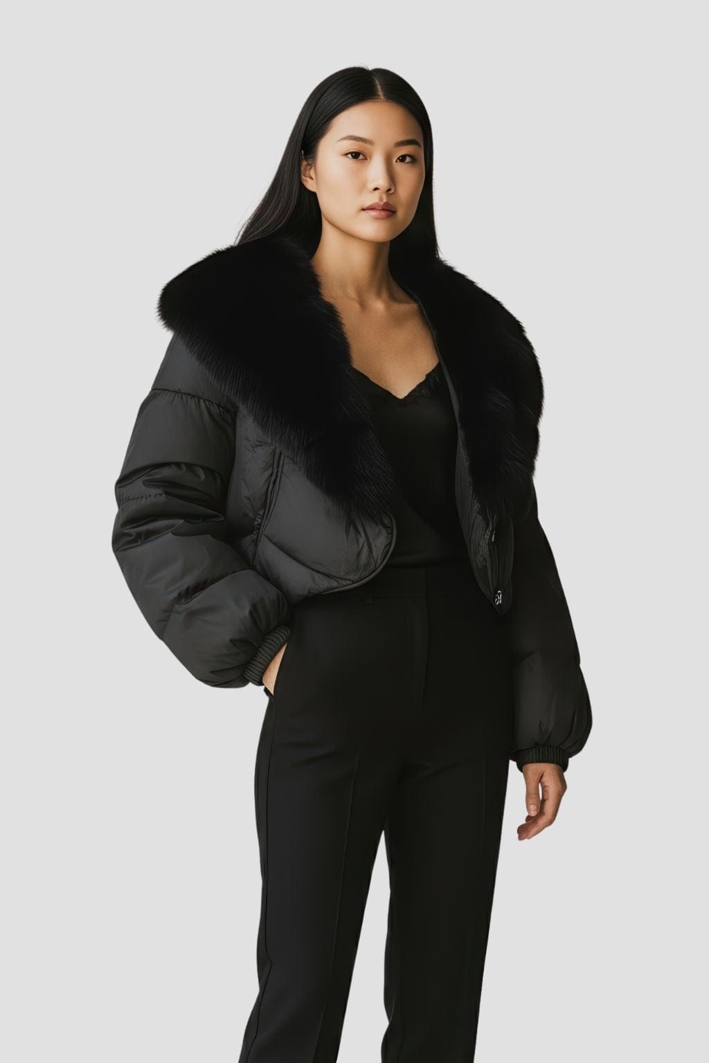 Doudoune courte en fourrure femme gris Héritage fourrure