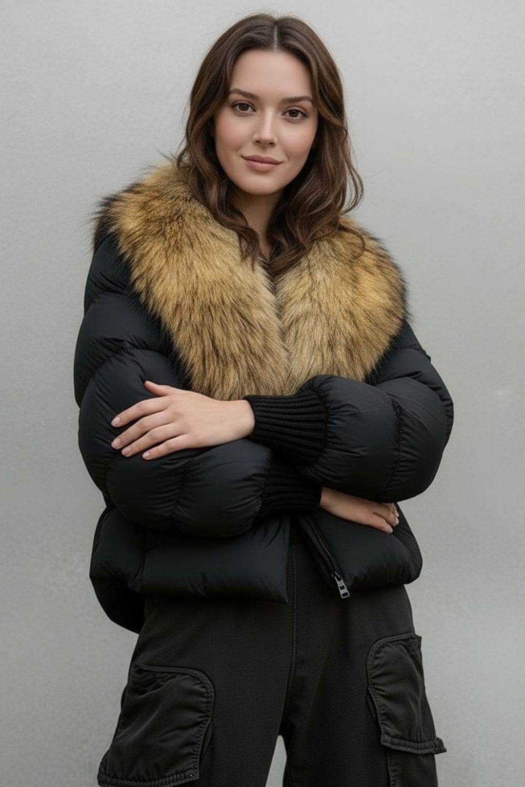 Doudoune femme fourrure doré Héritage fourrure