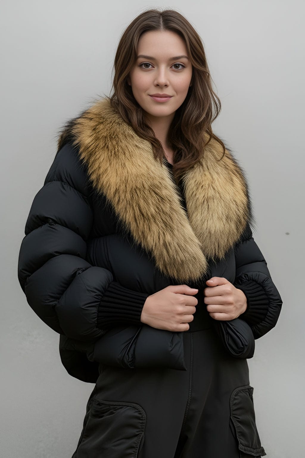 Doudoune femme fourrure doré Héritage fourrure