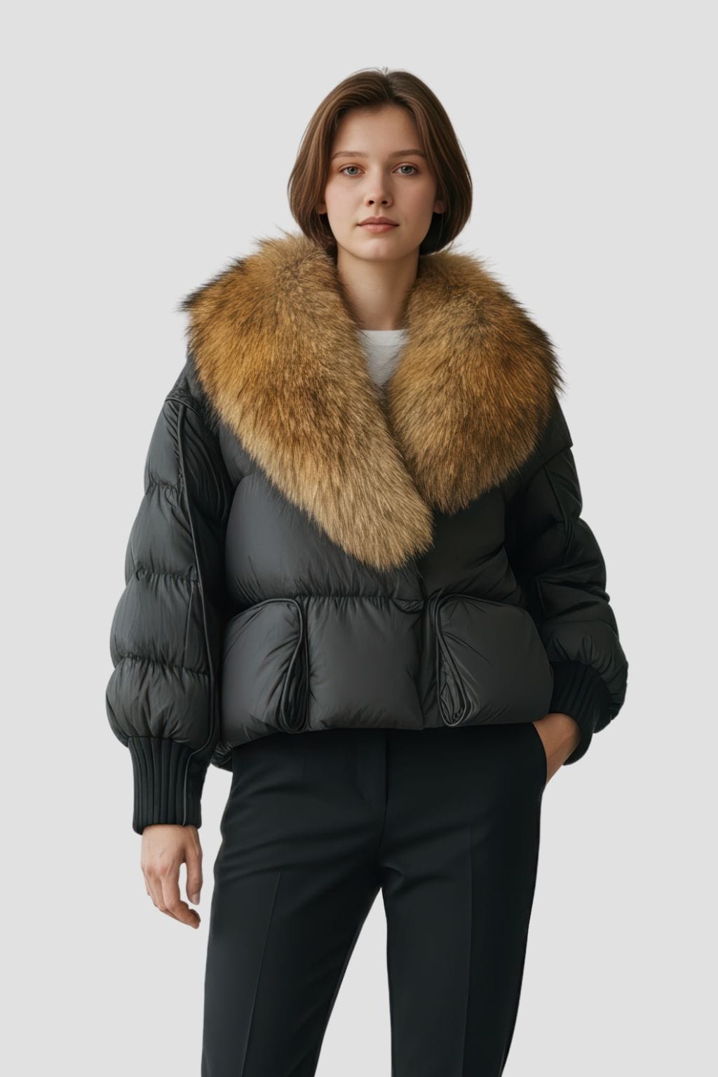 Doudoune femme fourrure doré Héritage fourrure