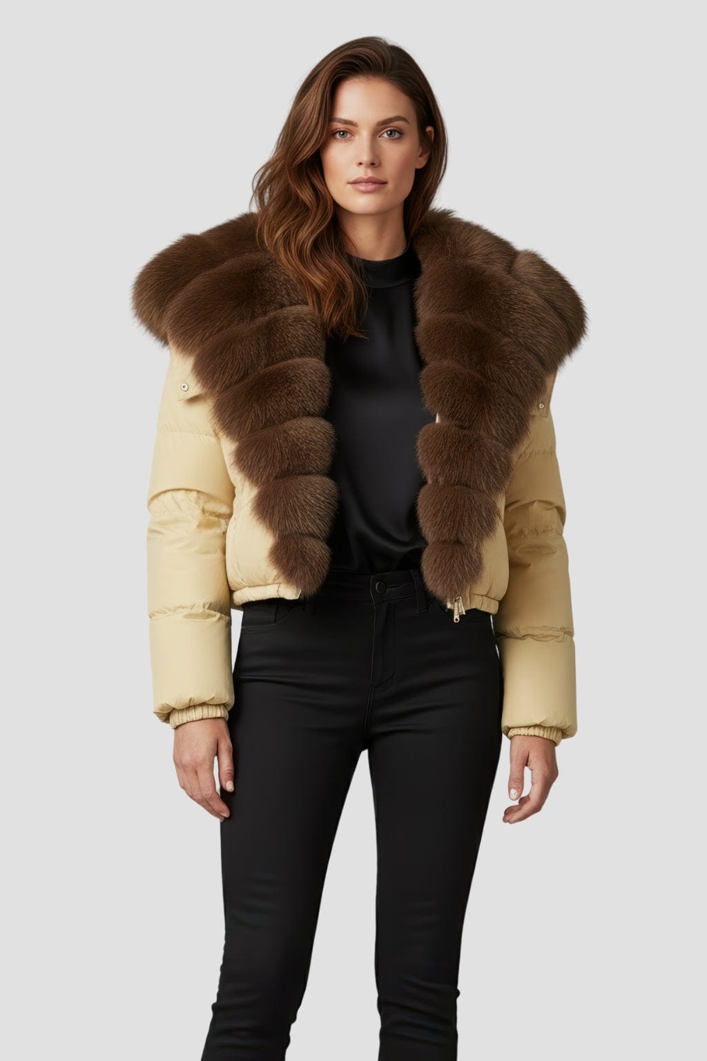 Doudoune femme fourrure jaune Héritage fourrure