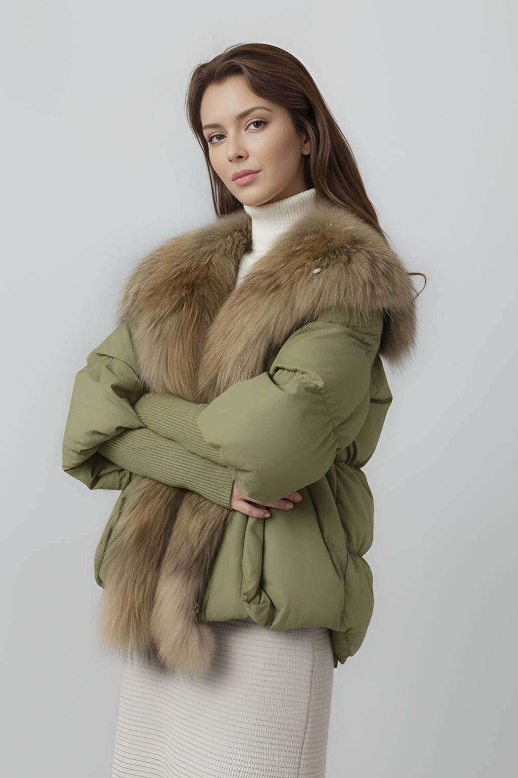 Doudoune femme fourrure kaki Héritage fourrure