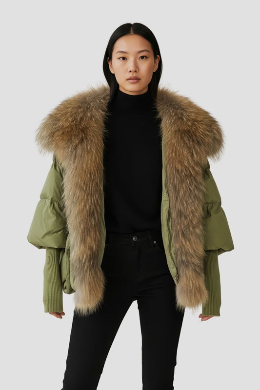 Doudoune femme fourrure kaki Héritage fourrure