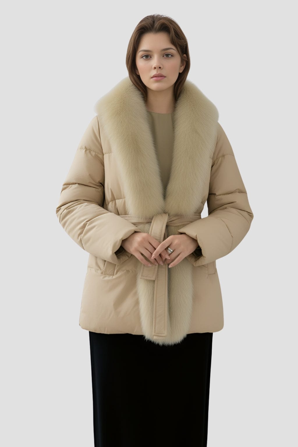 Doudoune fourrure femme beige Héritage fourrure