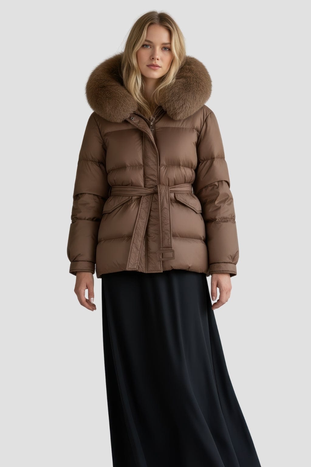 Doudoune fourrure femme brun Héritage fourrure