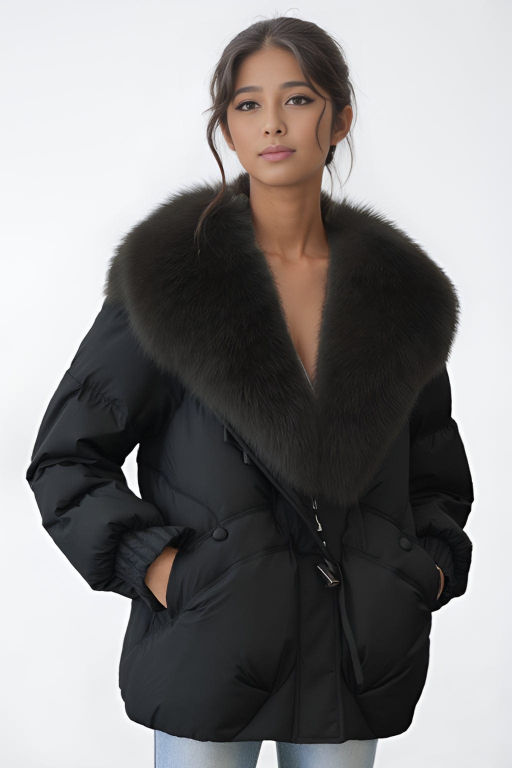 Doudoune fourrure femme noire Héritage fourrure
