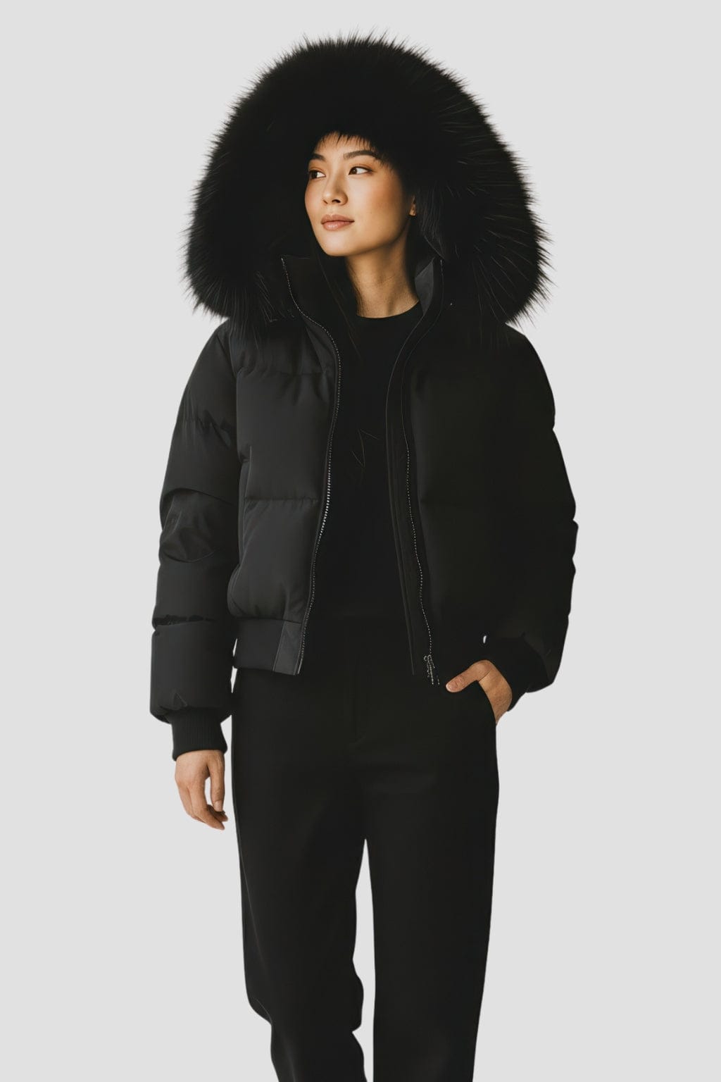 Doudoune fourrure femme noire Héritage fourrure