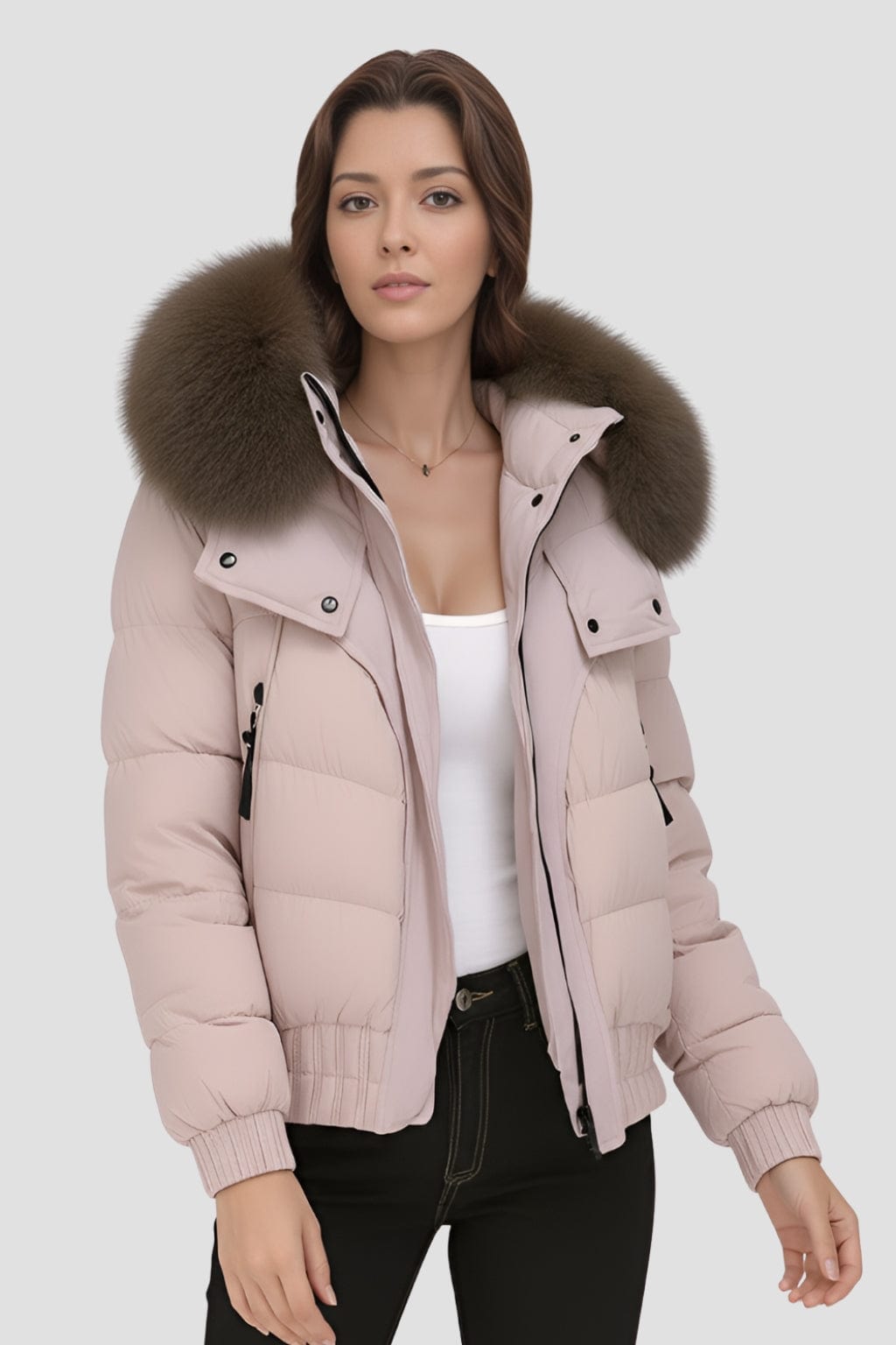 Doudoune fourrure femme rose Héritage fourrure