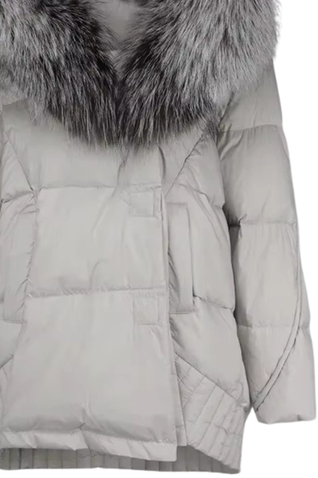 Doudoune mi longue à fourrure femme gris Héritage fourrure