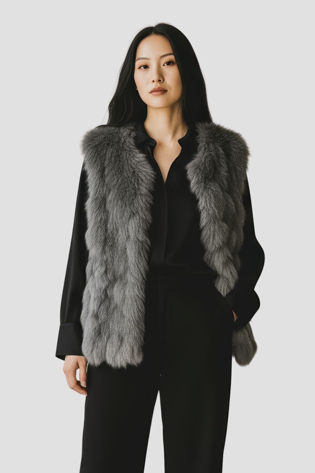 Gilet en fourrure sans manches gris Héritage fourrure