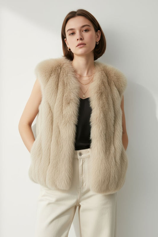 Gilet en fourrure sans manches marron Héritage fourrure