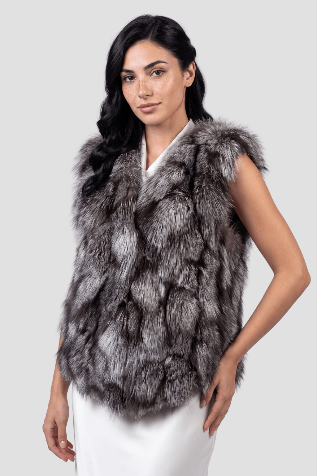 Gilet fourrure femme argenté Héritage fourrure
