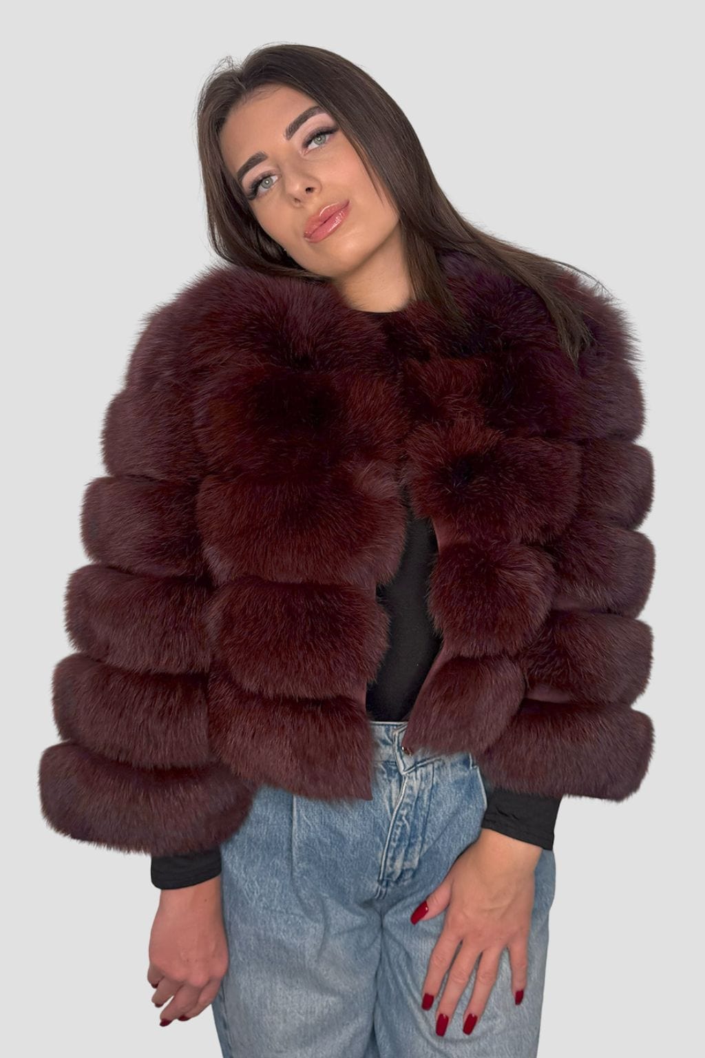 Manteau en fourrure femme bordeaux Héritage fourrure