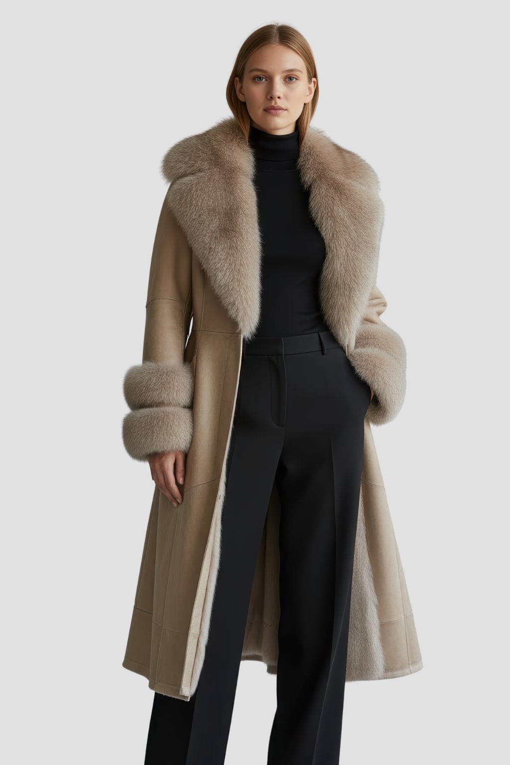 Manteau en fourrure femme cuir beige Héritage fourrure