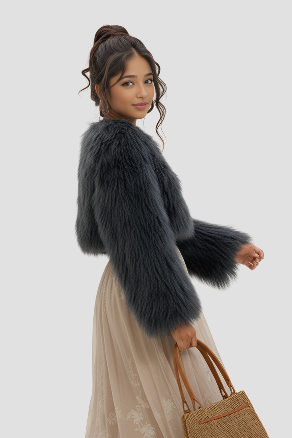 Manteau en fourrure mouton gris Héritage fourrure